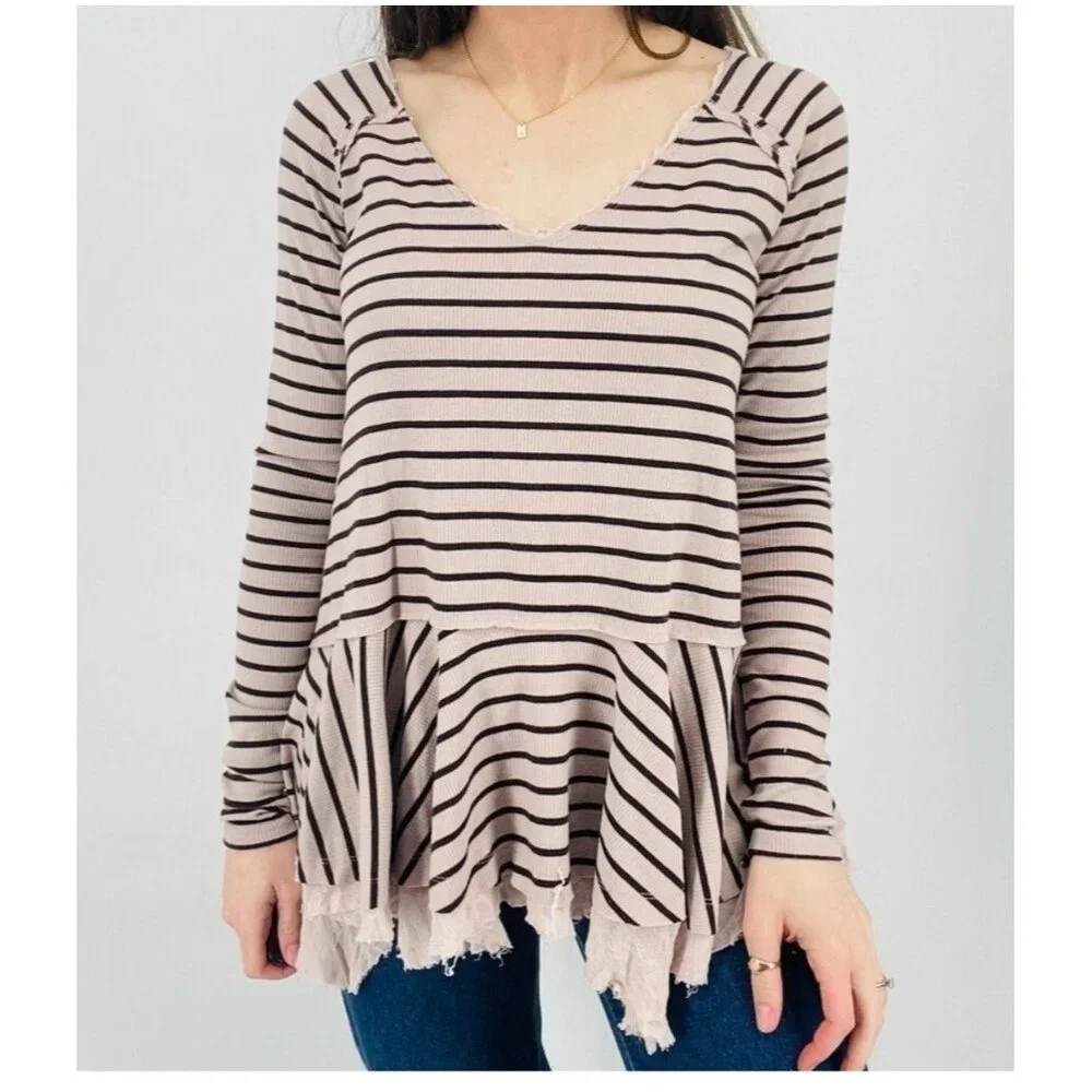 Free‎ People Tangerine tee striped boho preppy oversized 90s beachy sz M